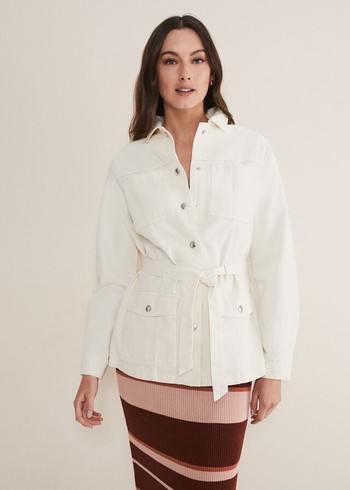 Phase Eight Jannah Belted Denim Shacket Jackets White Canada | KMVFBR-512